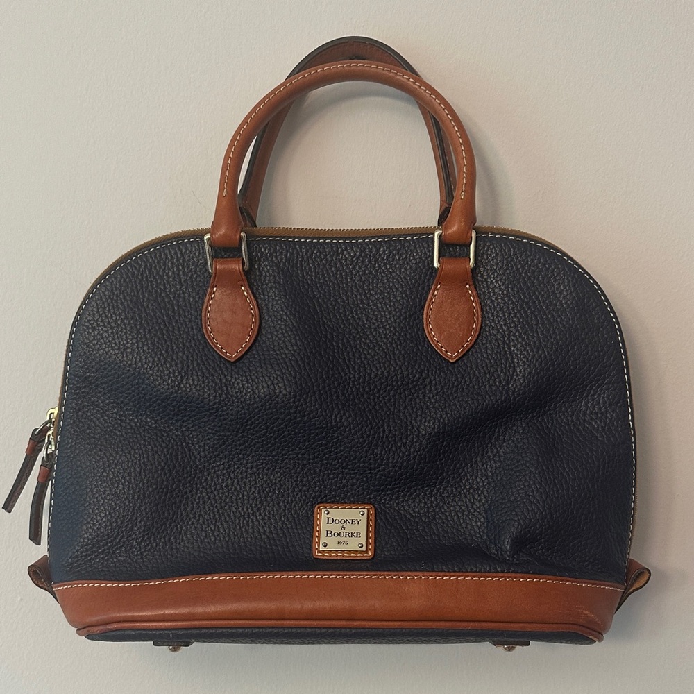 Vintage Dooney & Bourke Navy and Tan Leather Satchel